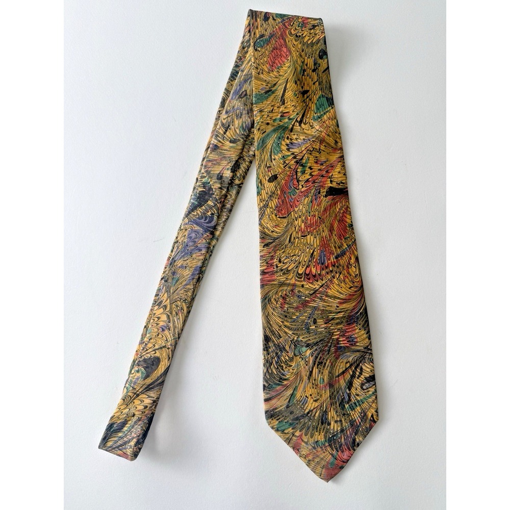 MOTH Hand Marbled Silk Tie Made in USA Art Nature Colorful Corpcore EUC